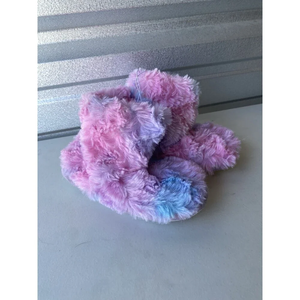 Tie Dye Faux Fur Slipper Booties Pink Purple Blue Big Kids Youth Size 4/5